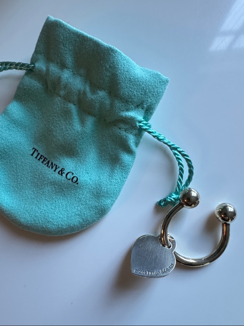 Tiffany & Co. Sterling Silver Heart Key Ring with Tiffany Blue Pouch